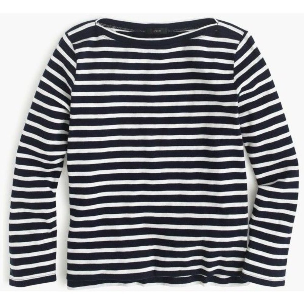 J.Crew Black White Striped Boat Neck Knit Top XS